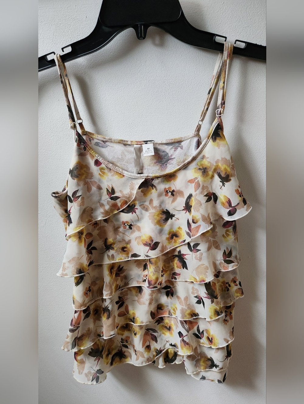 Floral Ruffle Cami Tank Top - Cream/Yellow